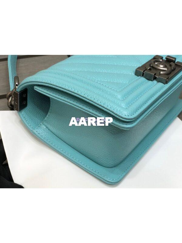 Replica Chanel Chevron Boy Flap Bag in Caviar Tiffany Blue 11