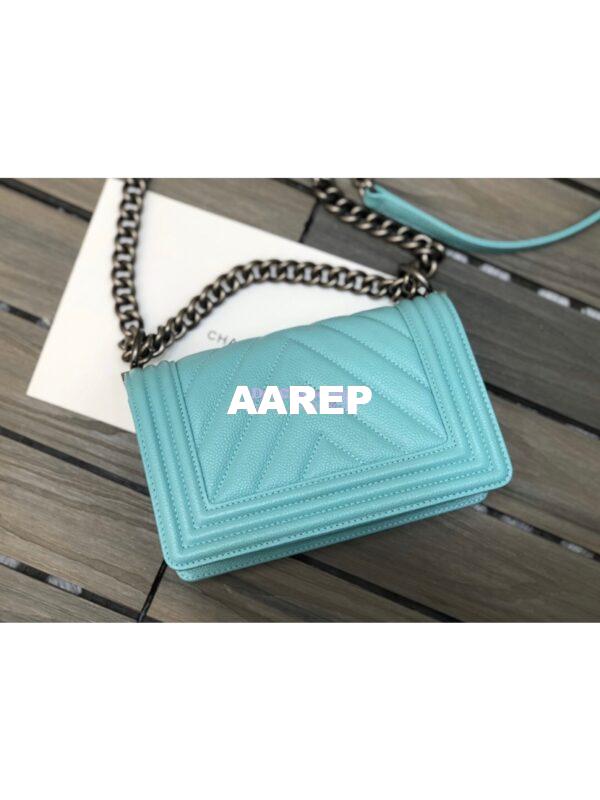 Replica Chanel Chevron Boy Flap Bag in Caviar Tiffany Blue 15