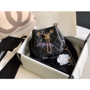 Replica Chanel Small Lambskin Drawstring Bag AS1801 Black