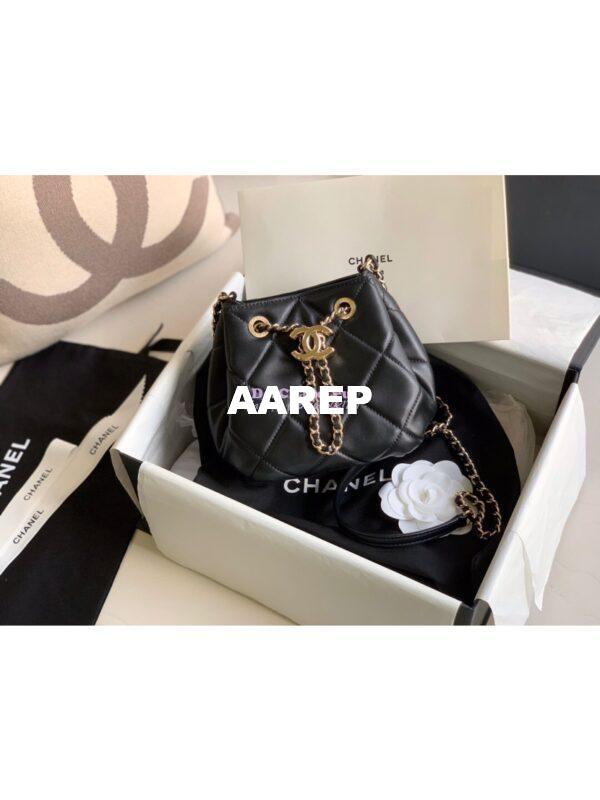 Replica Chanel Small Lambskin Drawstring Bag AS1801 Black 3