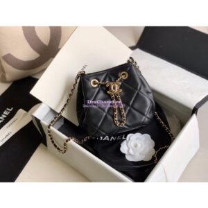 Replica Chanel Small Lambskin Drawstring Bag AS1801 Black 2