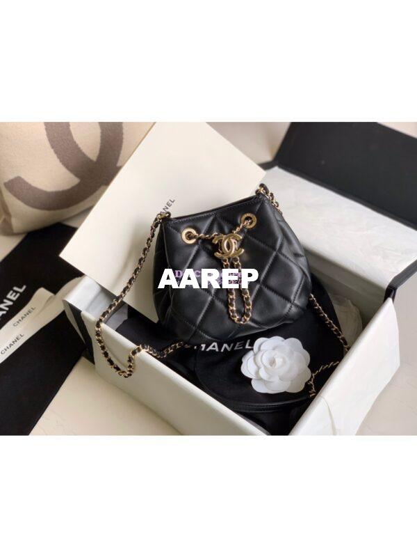 Replica Chanel Small Lambskin Drawstring Bag AS1801 Black 4