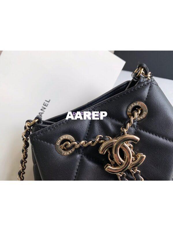 Replica Chanel Small Lambskin Drawstring Bag AS1801 Black 5