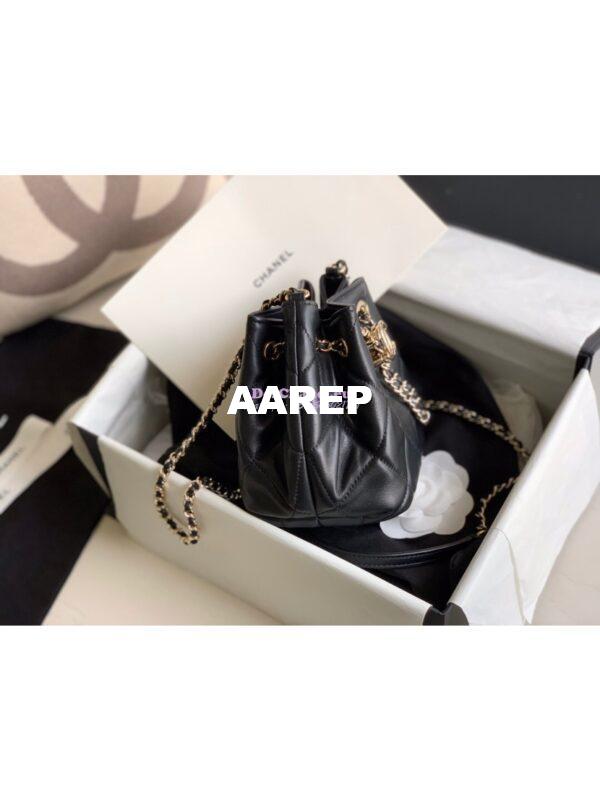 Replica Chanel Small Lambskin Drawstring Bag AS1801 Black 7