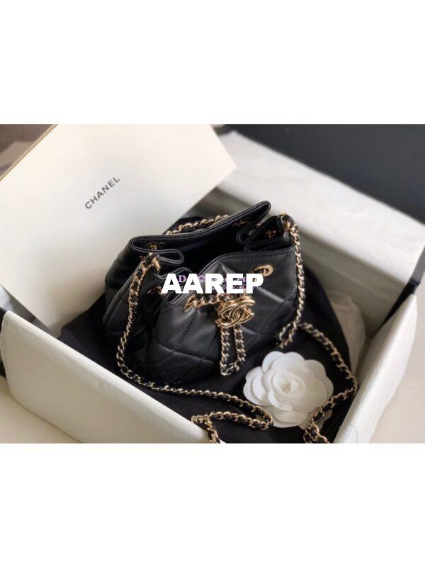 Replica Chanel Small Lambskin Drawstring Bag AS1801 Black 8