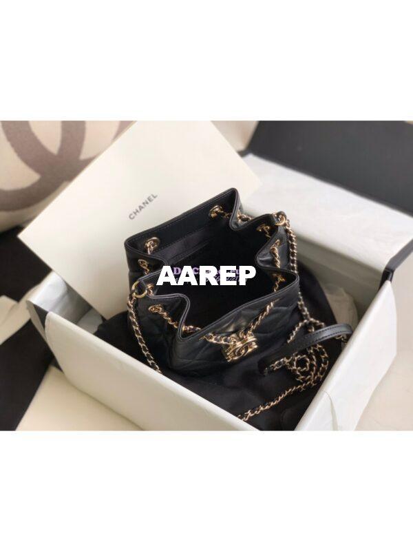 Replica Chanel Small Lambskin Drawstring Bag AS1801 Black 9