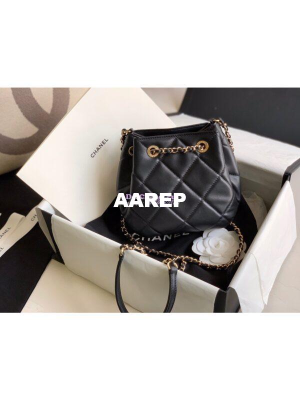 Replica Chanel Small Lambskin Drawstring Bag AS1801 Black 11