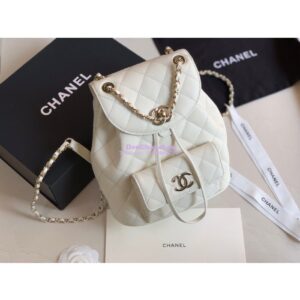 Replica Chanel Grained Calfskin Duma Drawstring Backpack AS1371 White