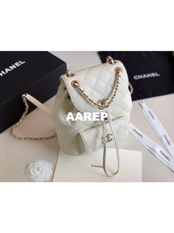 Replica Chanel Grained Calfskin Duma Drawstring Backpack AS1371 White 2