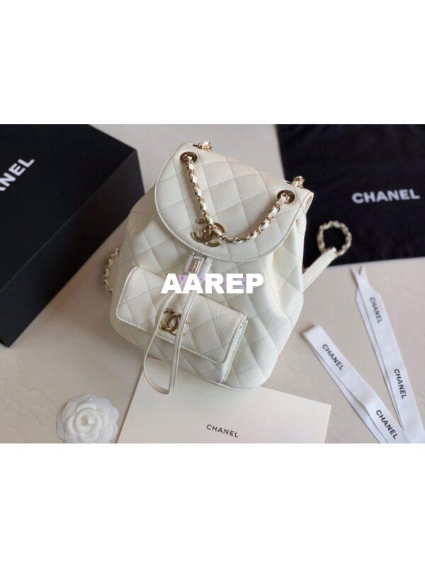 Replica Chanel Grained Calfskin Duma Drawstring Backpack AS1371 White 3