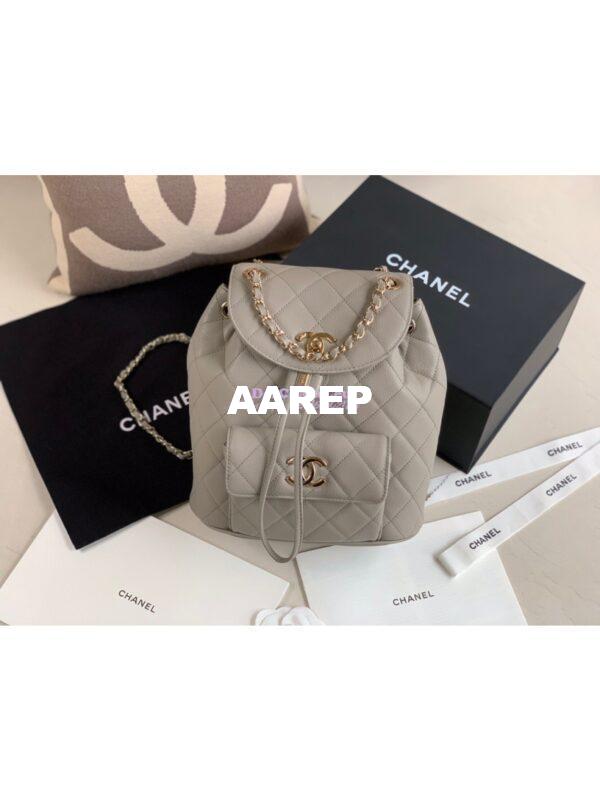 Replica Chanel Grained Calfskin Duma Drawstring Backpack AS1371 Grey 3