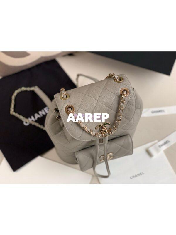 Replica Chanel Grained Calfskin Duma Drawstring Backpack AS1371 Grey 5