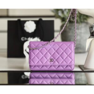 Replica Chanel Classic Lambskin Wallet On Chain WOC Purple Bag 2