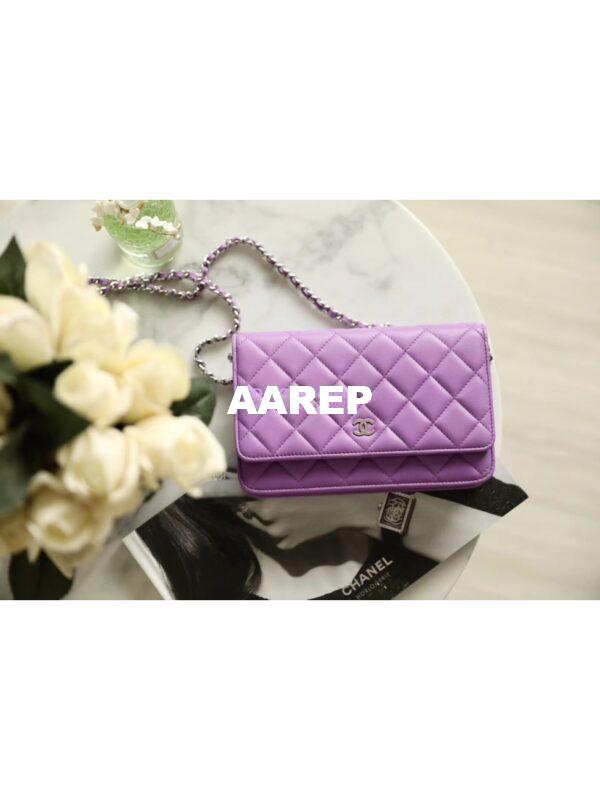 Replica Chanel Classic Lambskin Wallet On Chain WOC Purple Bag 3
