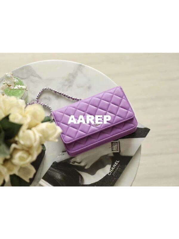 Replica Chanel Classic Lambskin Wallet On Chain WOC Purple Bag 4