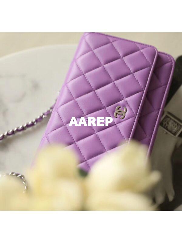 Replica Chanel Classic Lambskin Wallet On Chain WOC Purple Bag 5