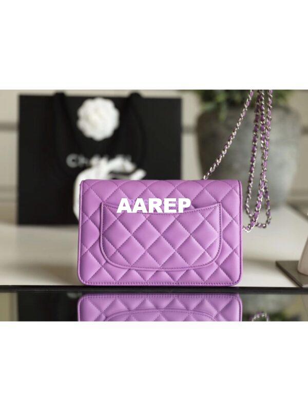 Replica Chanel Classic Lambskin Wallet On Chain WOC Purple Bag 10