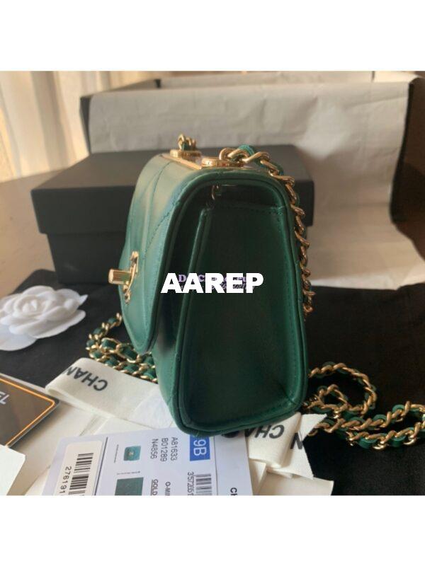 Replica Chanel Small Trendy CC Clutch Chain w Large Quilting Lambskin A81633 Green 5