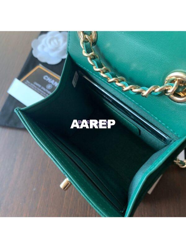 Replica Chanel Small Trendy CC Clutch Chain w Large Quilting Lambskin A81633 Green 8
