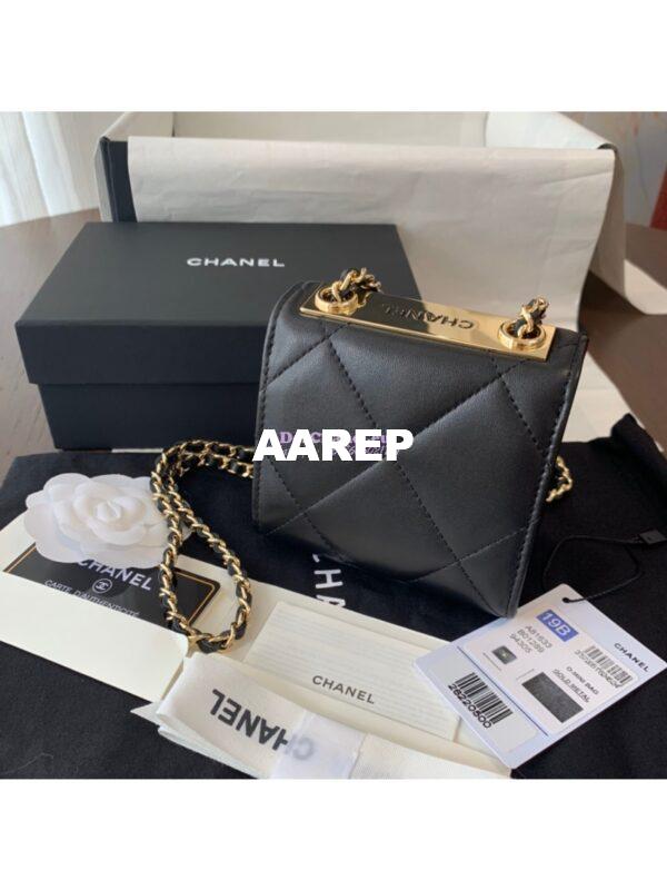 Replica Chanel Small Trendy CC Clutch Chain w Large Quilting Lambskin A81633 Black 6