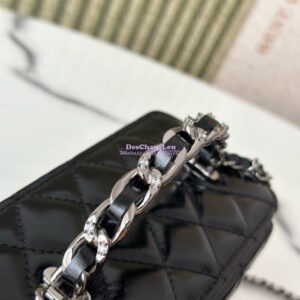 Replica Chanel New 24A Lambskin Vanity With Chain and Top Handle with Rhinestones AP3593 Black 2
