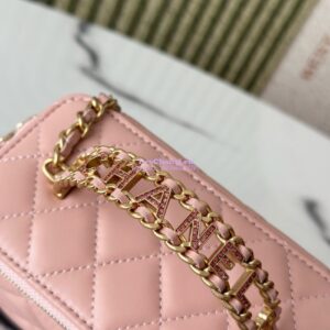 Replica Chanel New 25P Lambskin Vanity With Chain and Top Handle with Rhinestones AP3663 Light Pink 2