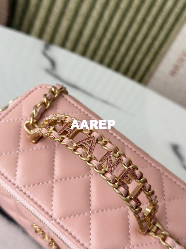 Replica Chanel New 25P Lambskin Vanity With Chain and Top Handle with Rhinestones AP3663 Light Pink 4