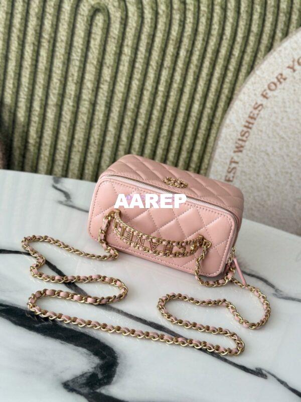 Replica Chanel New 25P Lambskin Vanity With Chain and Top Handle with Rhinestones AP3663 Light Pink 5