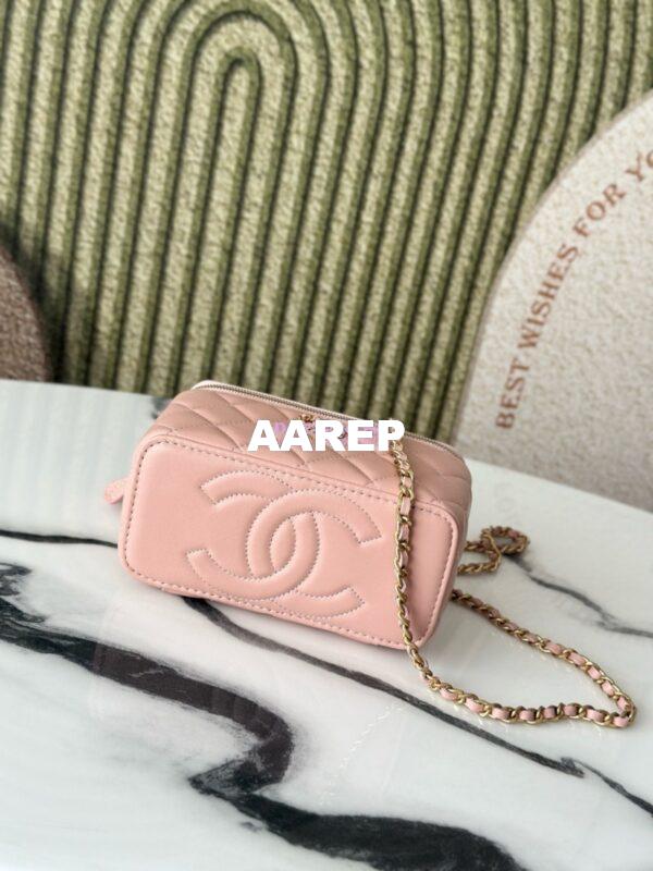 Replica Chanel New 25P Lambskin Vanity With Chain and Top Handle with Rhinestones AP3663 Light Pink 9