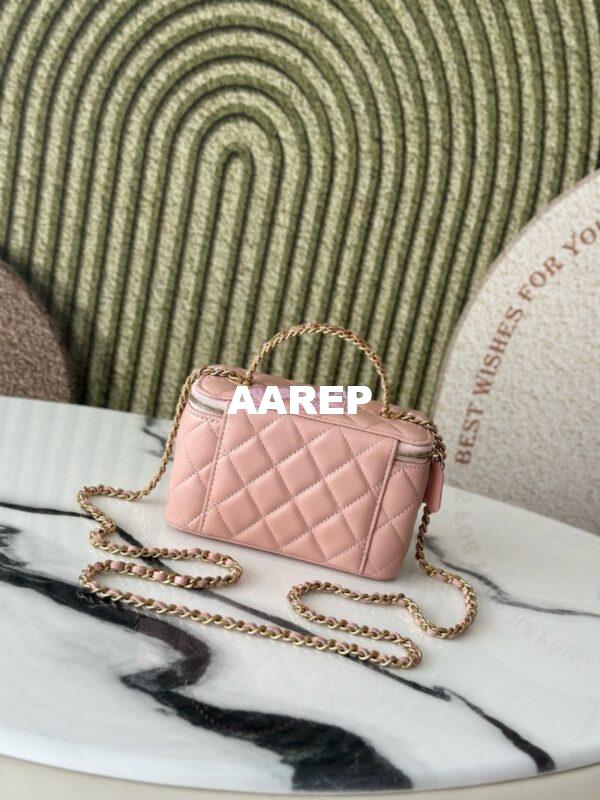 Replica Chanel New 25P Lambskin Vanity With Chain and Top Handle with Rhinestones AP3663 Light Pink 11