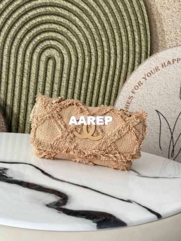 Replica Chanel Vintage Small Tweed Fringe Crochet Nature Flap Bag 3