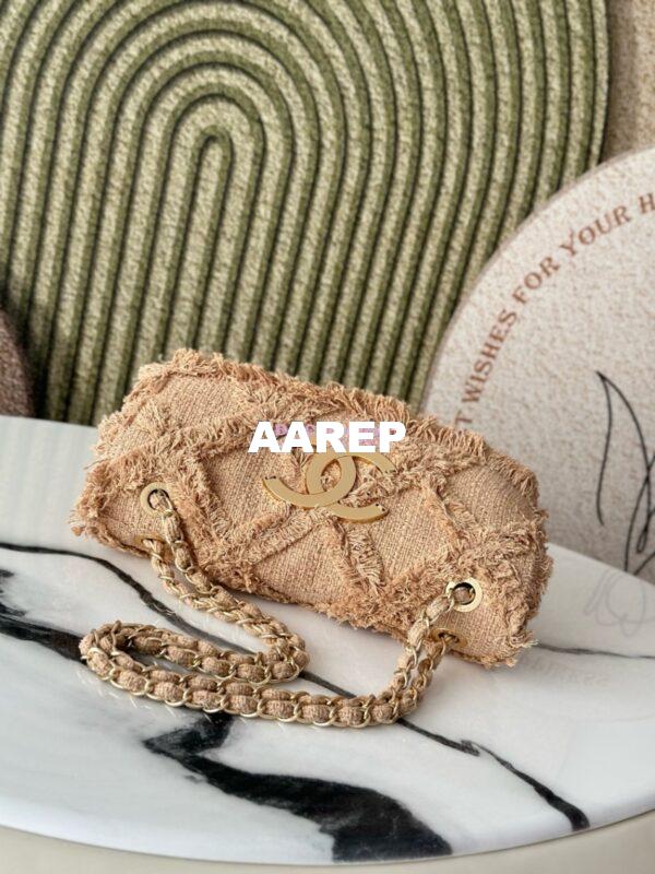 Replica Chanel Vintage Small Tweed Fringe Crochet Nature Flap Bag 4