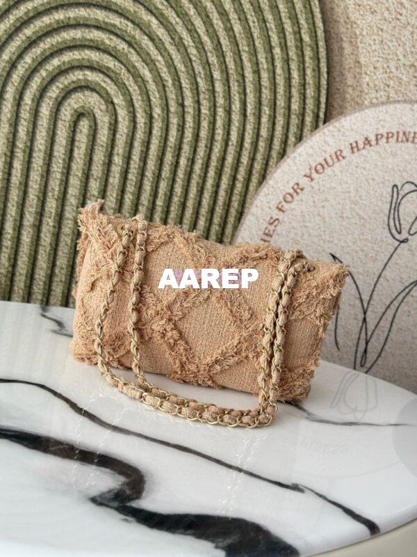 Replica Chanel Vintage Small Tweed Fringe Crochet Nature Flap Bag 10