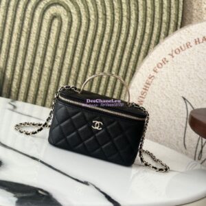 Replica Chanel Exclusive Limited-Edition Grained Calfskin Metal Enamel Handle Vanity Chain Bag – AP4426 Black