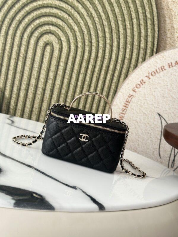 Replica Chanel Exclusive Limited-Edition Grained Calfskin Metal Enamel Handle Vanity Chain Bag – AP4426 Black