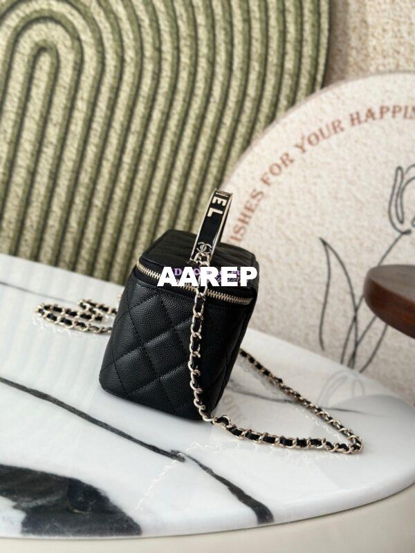 Replica Chanel Exclusive Limited-Edition Grained Calfskin Metal Enamel Handle Vanity Chain Bag – AP4426 Black 2