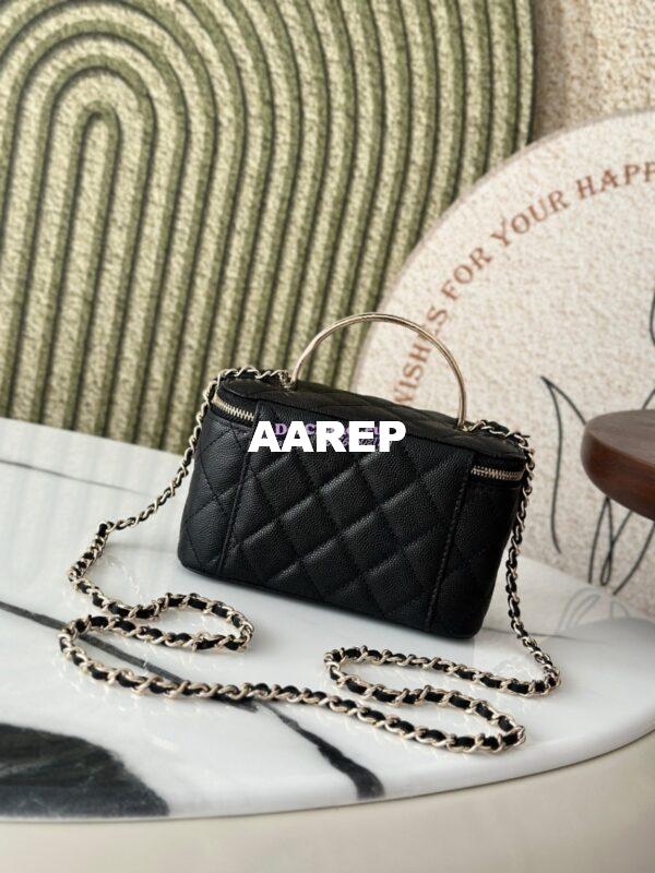 Replica Chanel Exclusive Limited-Edition Grained Calfskin Metal Enamel Handle Vanity Chain Bag – AP4426 Black 9
