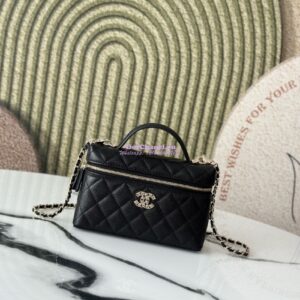 Replica Chanel 25C Exclusive Limited Edition Long Vanity With Chain Grained Calfskin with Heart Logo AP4531 Black