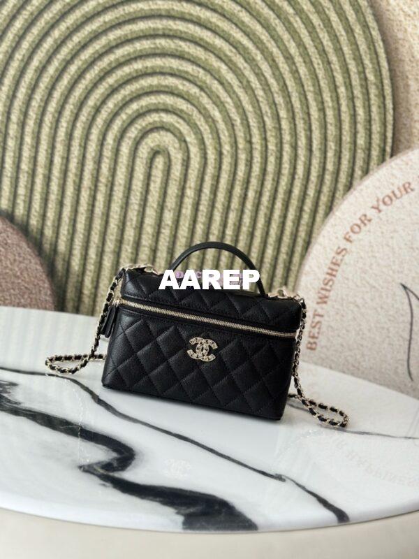 Replica Chanel 25C Exclusive Limited Edition Long Vanity With Chain Grained Calfskin with Heart Logo AP4531 Black 3