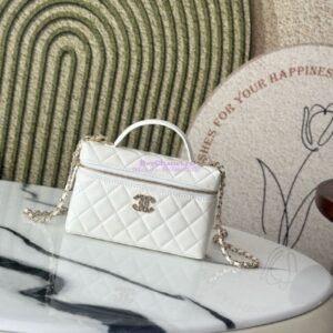 Replica Chanel 25C Exclusive Limited Edition Long Vanity With Chain Grained Calfskin with Heart Logo AP4531 White