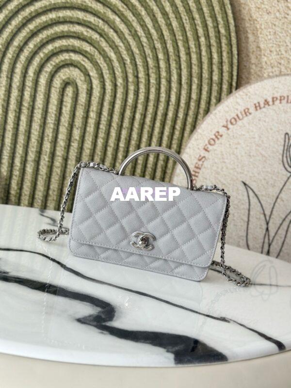 Replica Chanel SS25 Wallet On Chain with Top Handle Bag Metal Resin AP4497 Grey 3