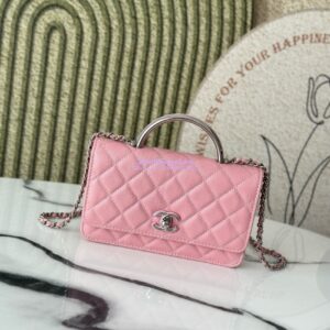 Replica Chanel SS25 Wallet On Chain with Top Handle Bag Metal Resin AP4497 Pink