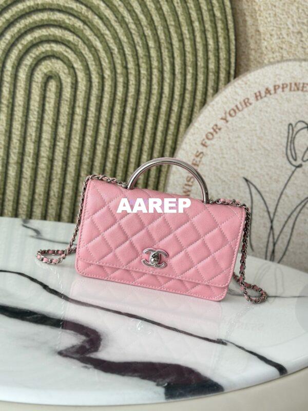 Replica Chanel SS25 Wallet On Chain with Top Handle Bag Metal Resin AP4497 Pink 3