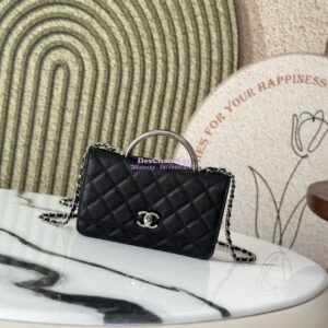 Replica Chanel SS25 Wallet On Chain with Top Handle Bag Metal Resin AP4497 Black