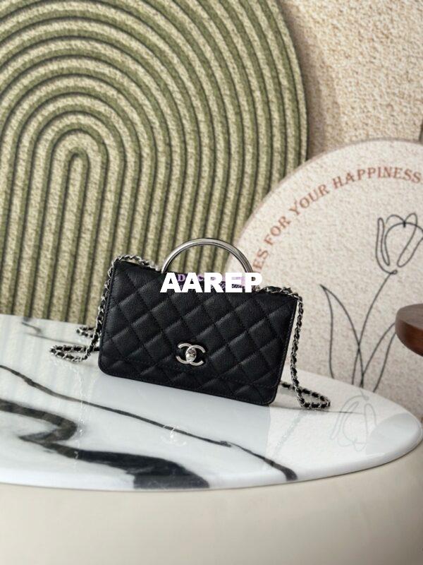 Replica Chanel SS25 Wallet On Chain with Top Handle Bag Metal Resin AP4497 Black 3