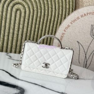 Replica Chanel SS25 Wallet On Chain with Top Handle Bag Metal Resin AP4497 White