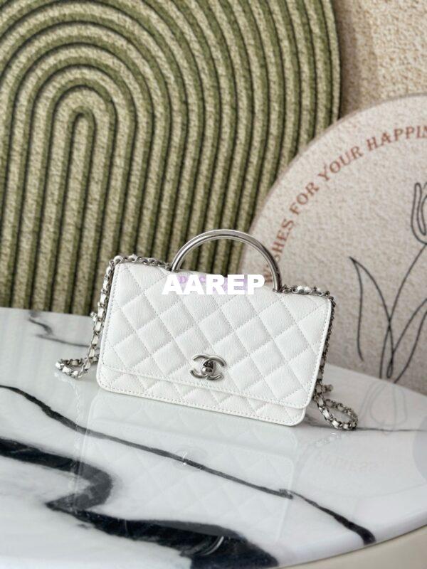 Replica Chanel SS25 Wallet On Chain with Top Handle Bag Metal Resin AP4497 White 3