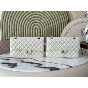 Replica Chanel CF 1112 Classic Flap CF Bag in Iridescent Lambskin White
