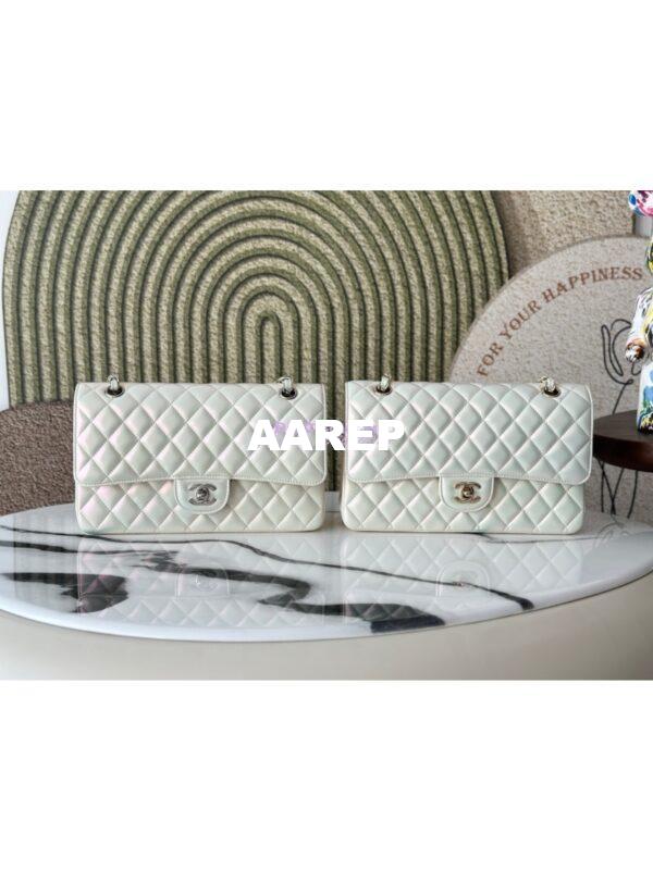 Replica Chanel CF 1112 Classic Flap CF Bag in Iridescent Lambskin White 3