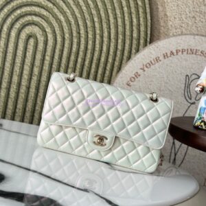 Replica Chanel CF 1112 Classic Flap CF Bag in Iridescent Lambskin White 2